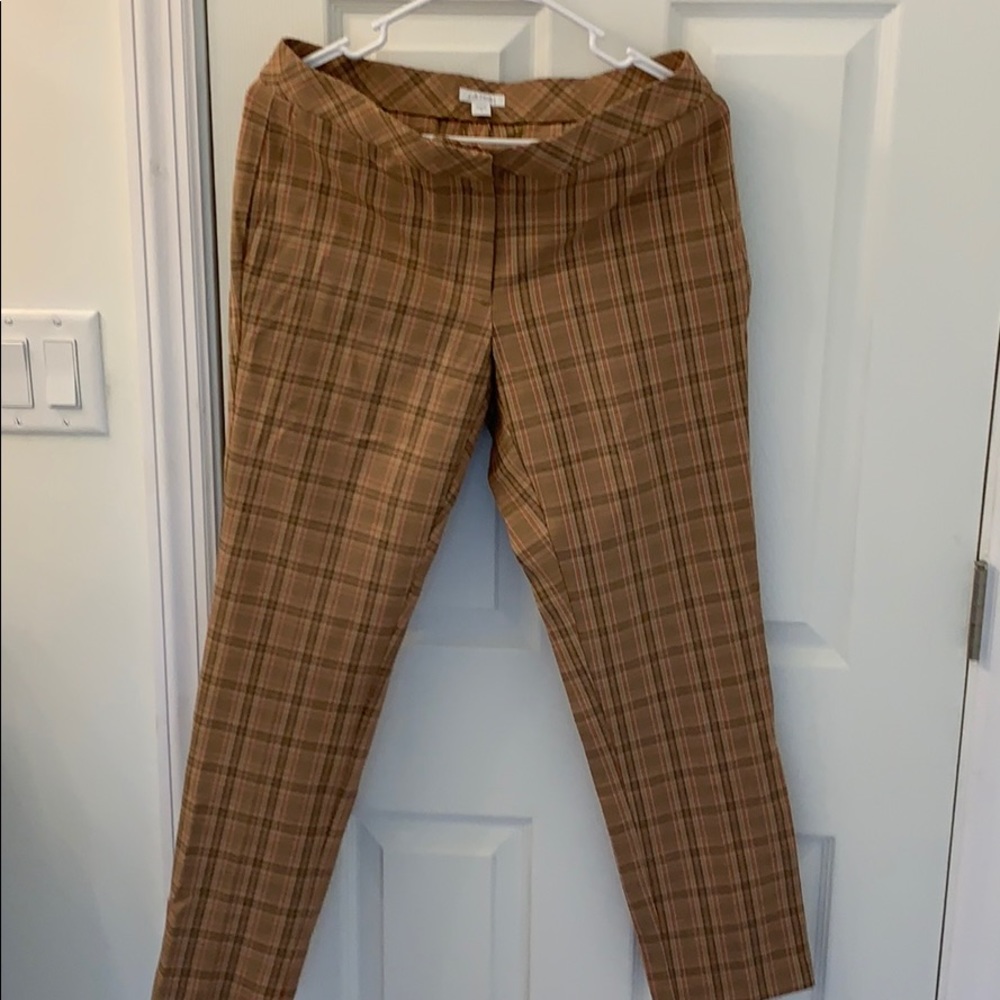 Straight leg pants- tan plaid